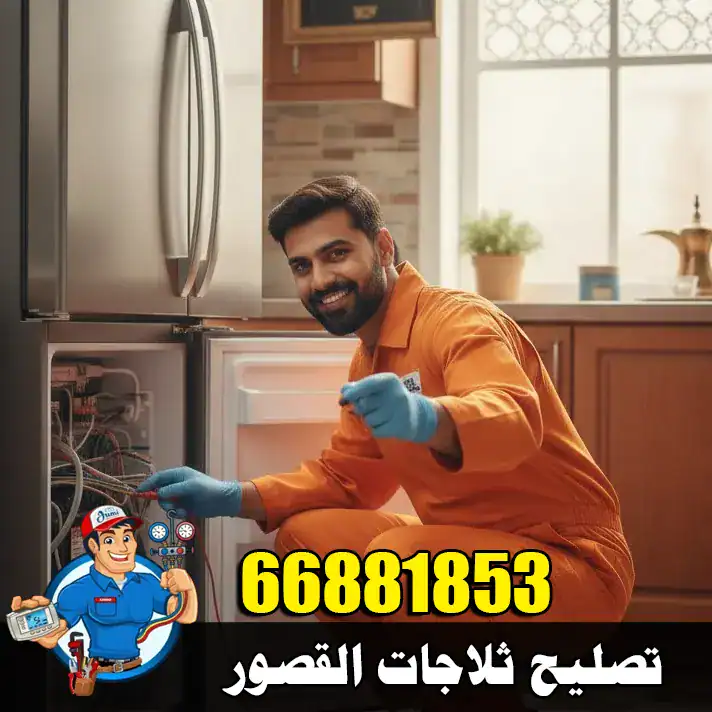 فني في منطقة القصور يقوم بإصلاح ثلاجة تعاني من ضعف التبريد باستخدام أدوات فحص حديثة