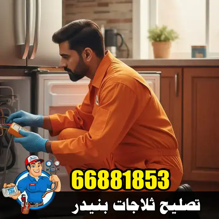 فني في بنيدر يفحص ثلاجة تعاني من ضعف التبريد باستخدام جهاز بسيط لقياس الأداء