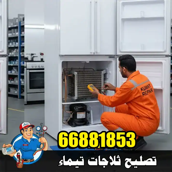 فني ثلاجات في تيماء يقوم بفحص تبريد الثلاجة وتشخيص أعطال الدورة الحرارية بدقة