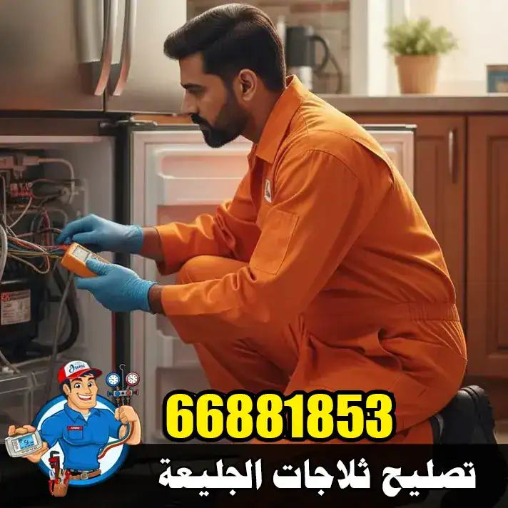 فني في الجليعة يقوم بفحص ثلاجة منزلية لتحديد سبب ضعف التبريد قبل بدء الإصلاح