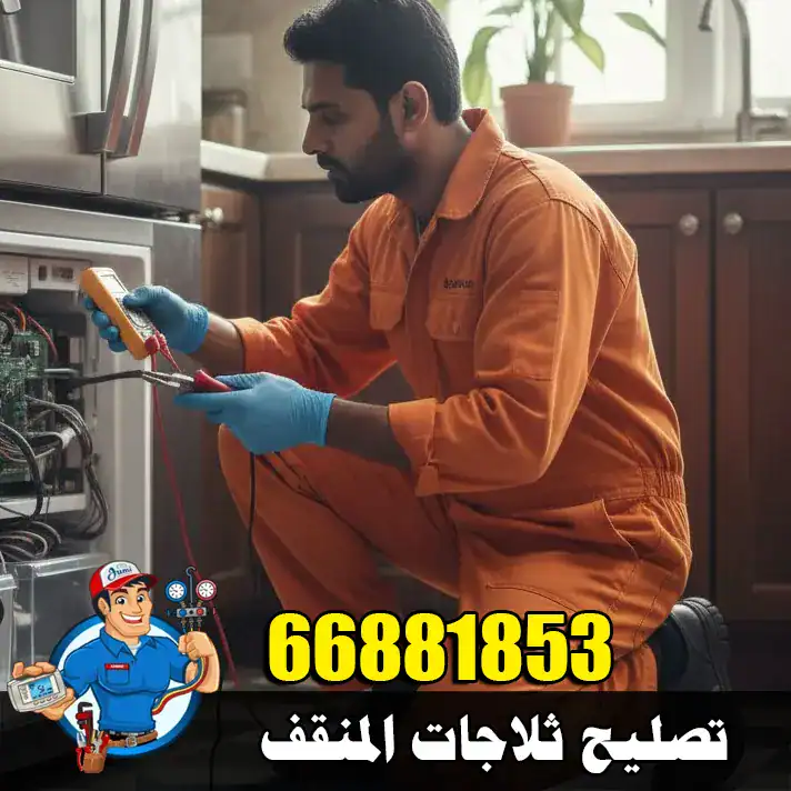 فني صيانة ثلاجات في منطقة المنقف يقوم بفحص تبريد الثلاجة وتشخيص الأعطال بدقة