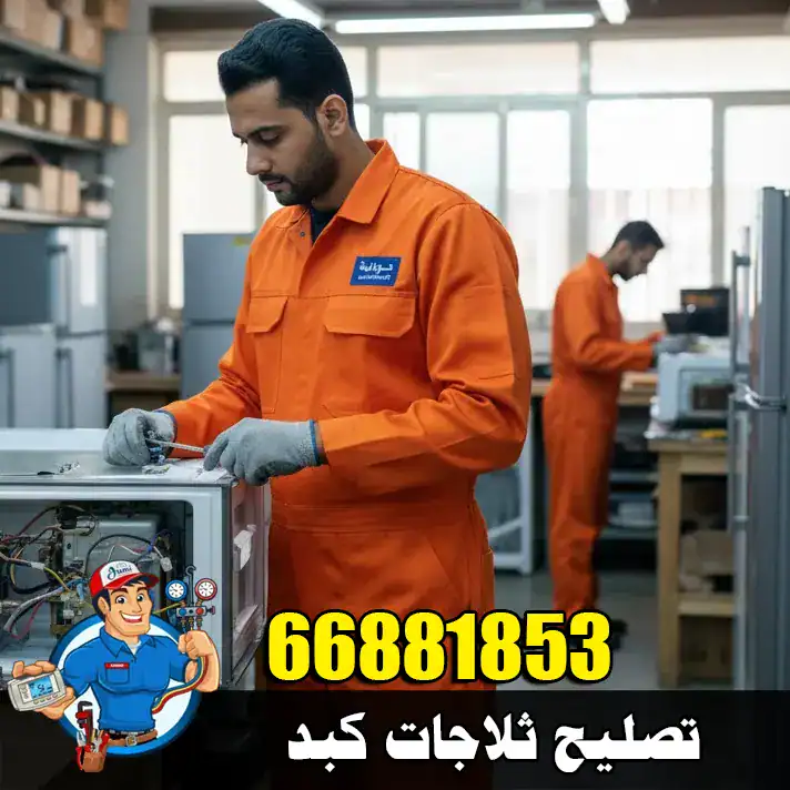 فني ثلاجات في كبد يفحص ثلاجة منزلية لتحديد عطل التبريد قبل بدء الإصلاح
