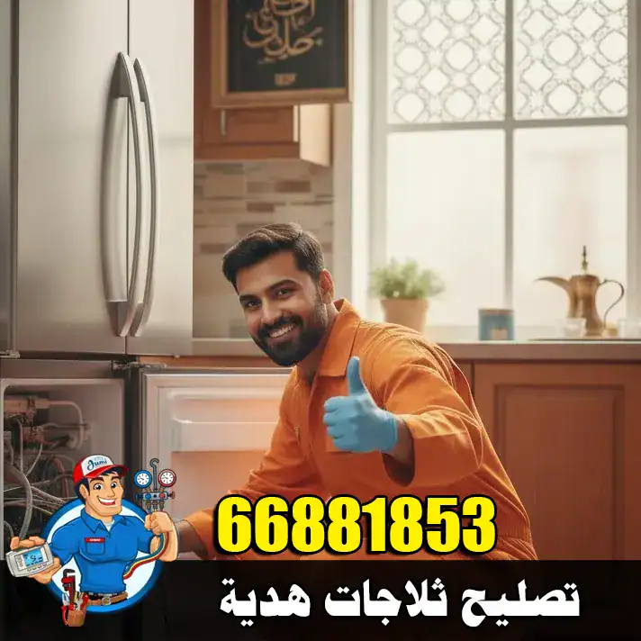 فني ثلاجات في هدية يفحص ثلاجة منزلية للبحث عن سبب ضعف التبريد