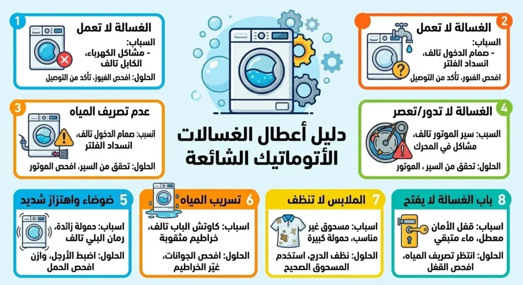 انفوجراف دليل اعطال الغسالات